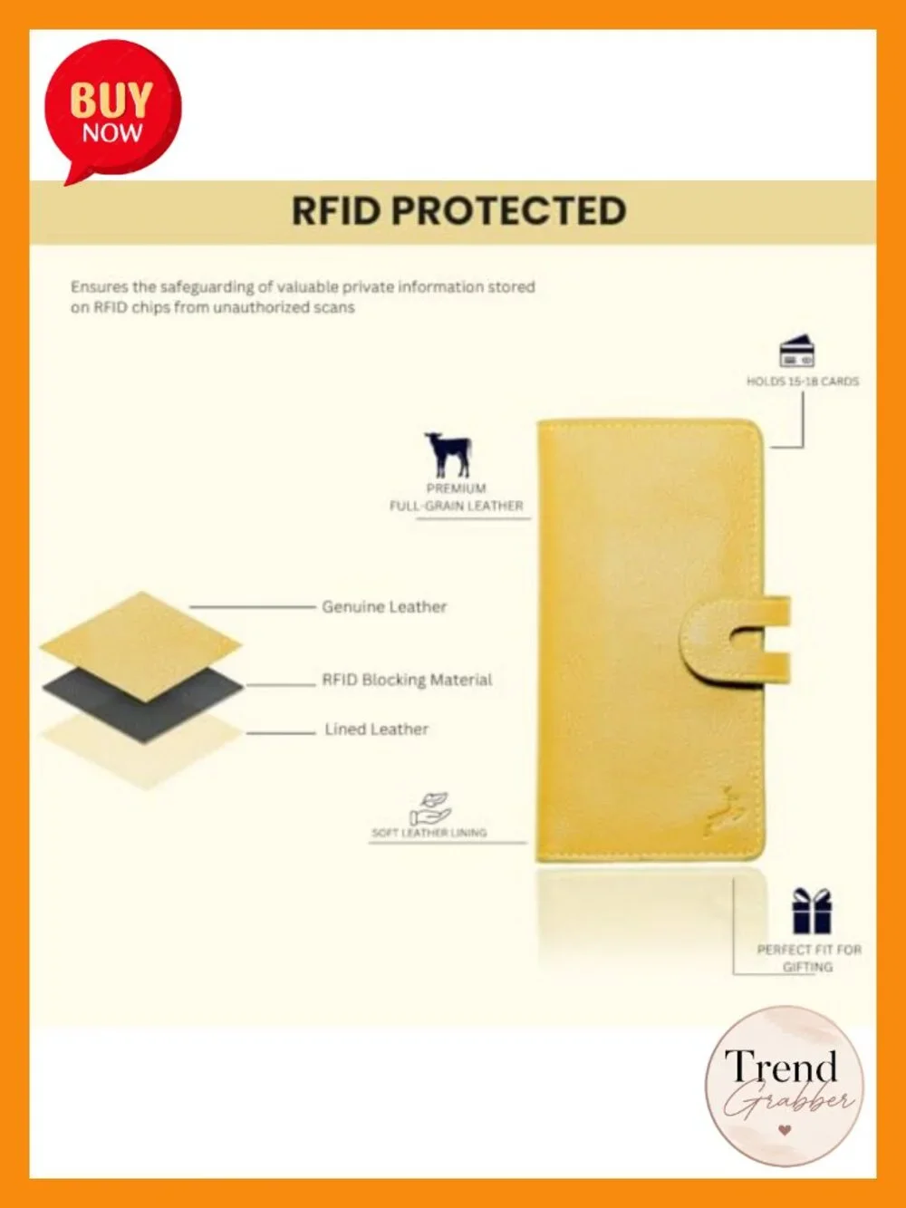 Genuine Leather Women's Slim Wallet RFID Blocking 18 Card Holder
